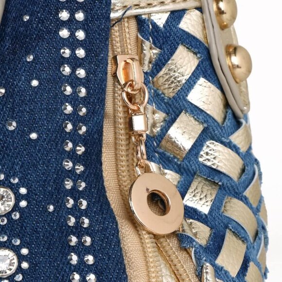❤️ Denim Women Shoulder Bag Crystal Rhineston Jeans Crossbody Ladies Tote Bag - Picture 6 of 7